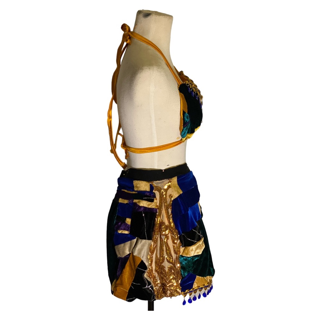 Handmade Blue Rhinestone Velvet Co-ord: Patchwork Stretch Set - Picture 5 of 5